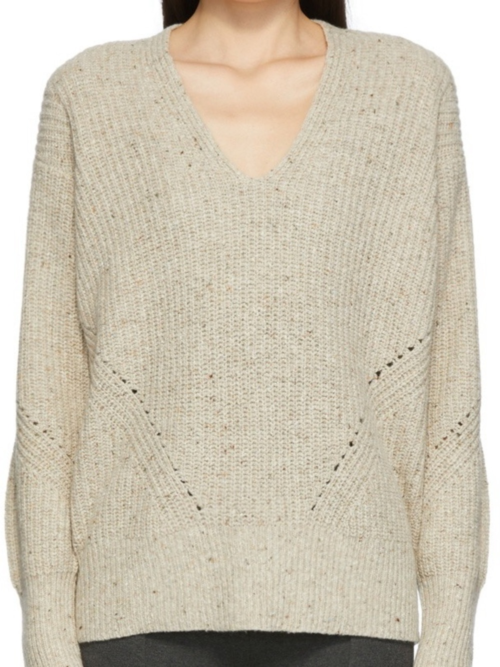rag & bone Women’s Beige Eco Donegal V-Neck Ribbed Knit Sweater, XL, EUC